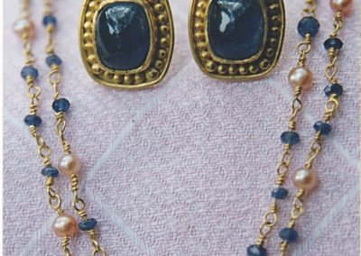 22k Gold Handmade Sapphire Earrings & Sapphire, Pearl Necklace