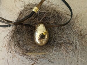 Solid Brass Egg Pendant on Leather